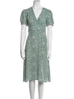 HVN Silk Midi Green and Yellow Floral Dress, size M